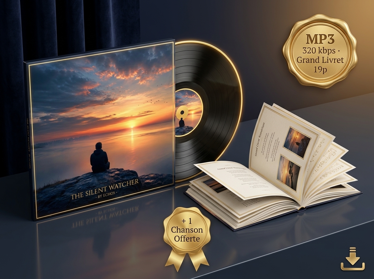Visuel 3D du Pack Album : MP3 320 kbps, Grand Livret Officiel 19 pages PDF, Pochettes HD et Chanson Offerte